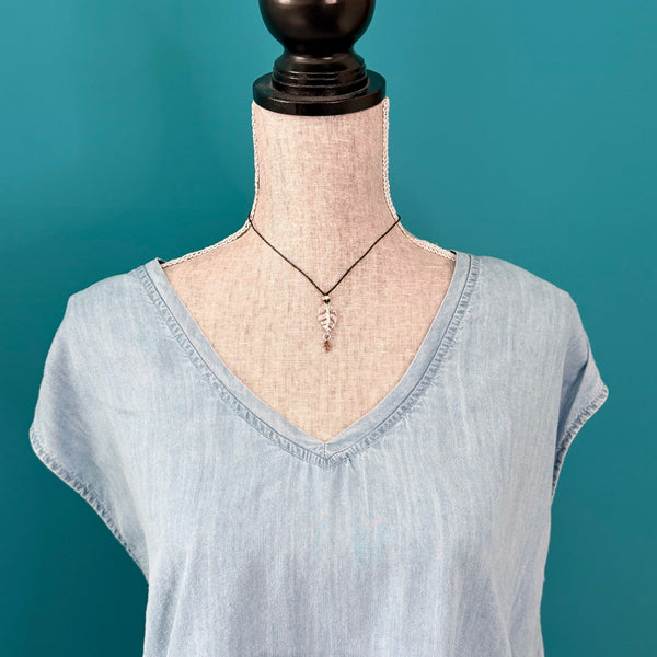 Adjustable Leaf Cord Necklace – Silver & Copper