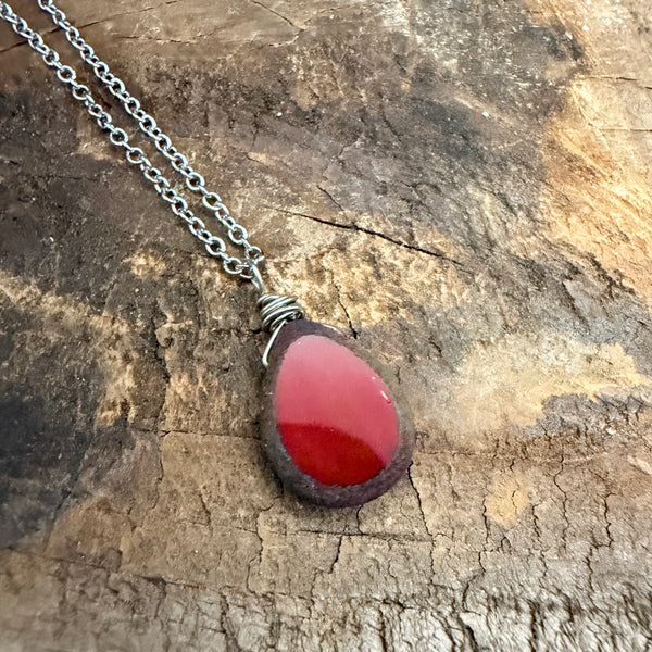 Ember Glow Necklace – Handmade Ceramic Drop on Stainless Steel Chain