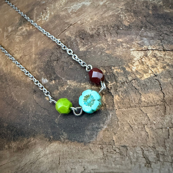 Czech Glass Flower Beaded  Necklace