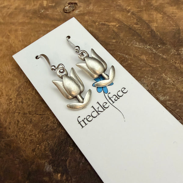 Timeless Tulip Earrings - Antique Silver Plated Floral Drops