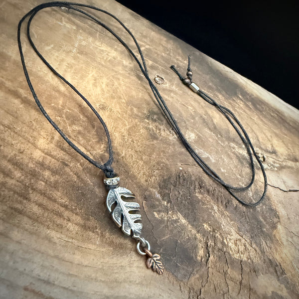 Adjustable Leaf Cord Necklace – Silver & Copper