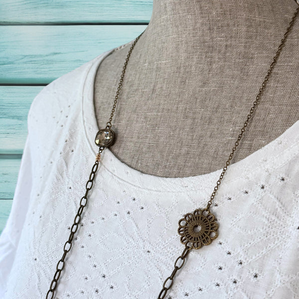 Vintage Brass & Crystal Necklace