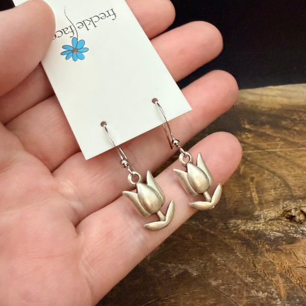 Timeless Tulip Earrings - Antique Silver Plated Floral Drops