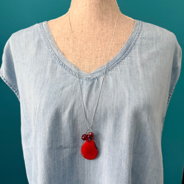 Red Tagua Nut Pendant Necklace