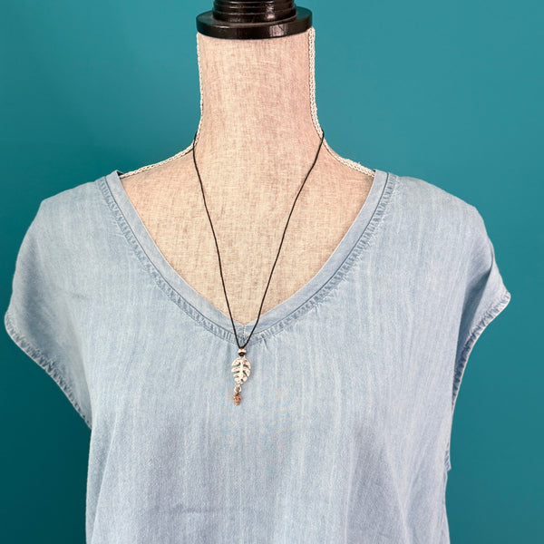 Adjustable Leaf Cord Necklace – Silver & Copper