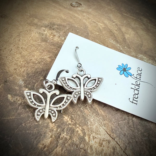 Breezy Butterfly Earrings – Antique Silver Plated Drops