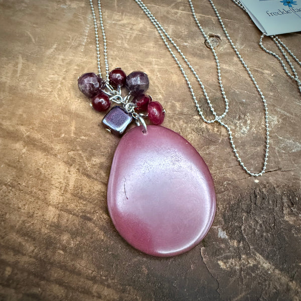 Burgundy Tagua Nut Pendant Necklace