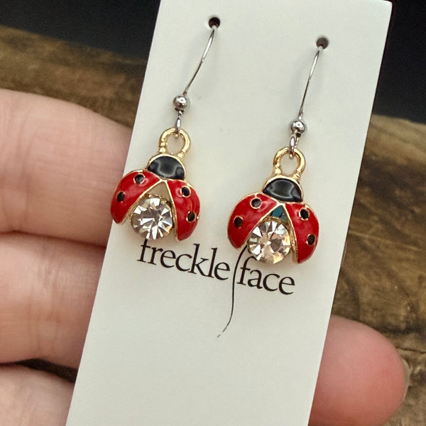 Lady Bug Bling Earrings - Lucky Sparkle Charm Drops