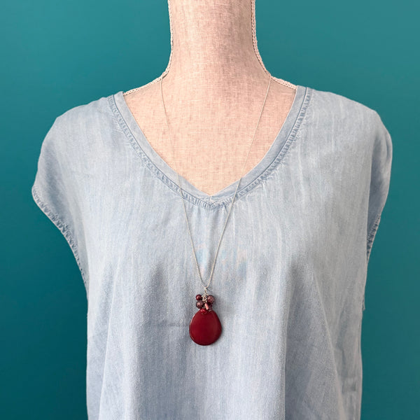 Burgundy Tagua Nut Pendant Necklace
