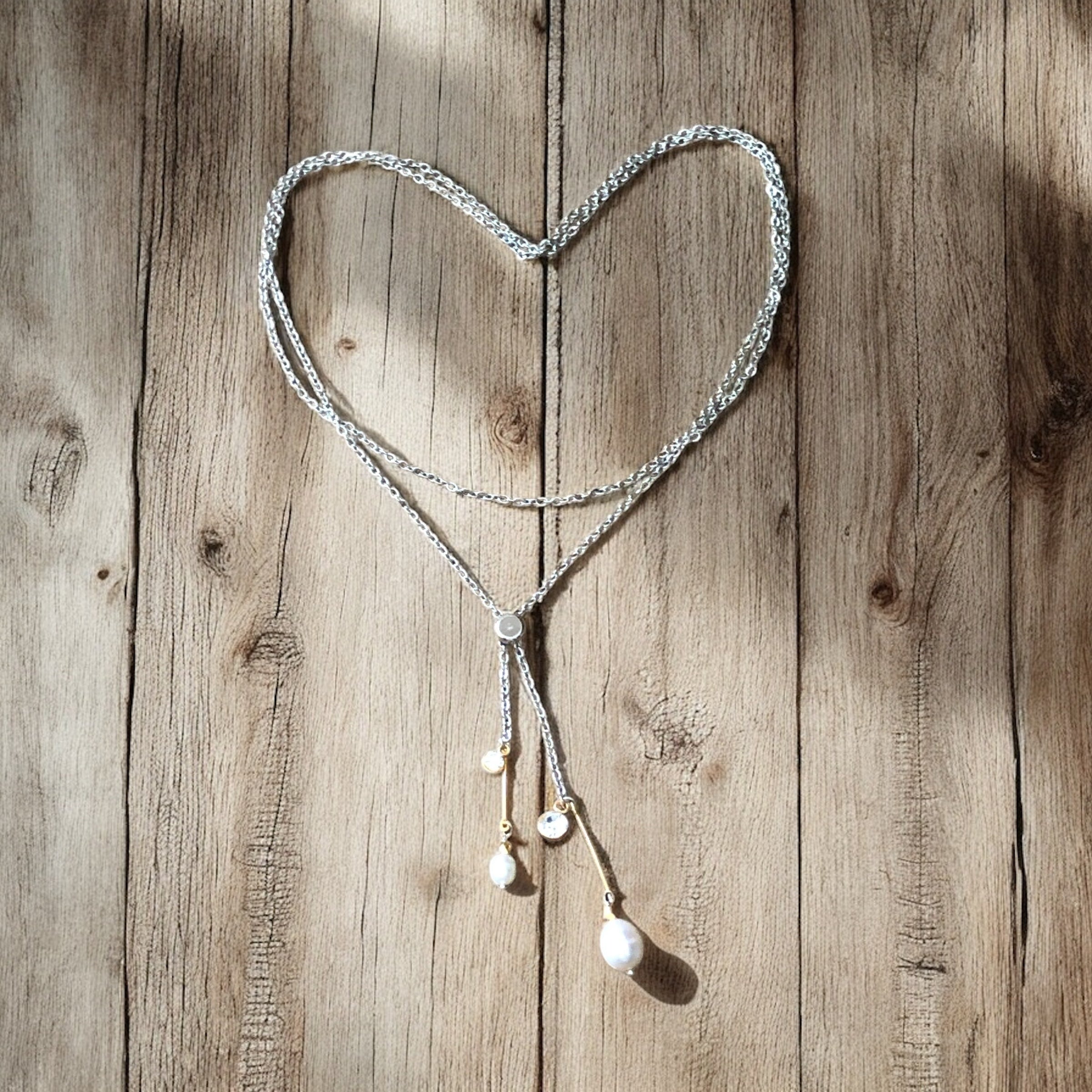 Adjustable dainty gold & pearl necklace