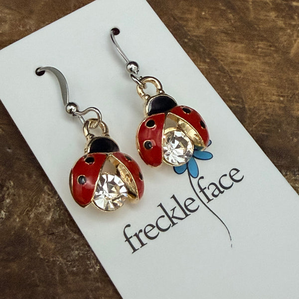 Lady Bug Bling Earrings - Lucky Sparkle Charm Drops