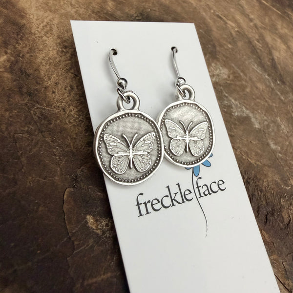 Vintage Butterfly Earrings - Matte Antique Silver Plated