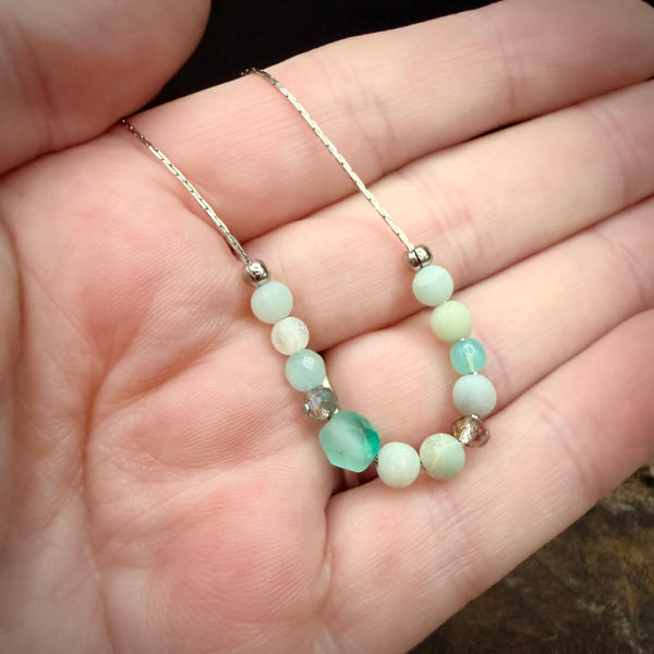 Sea Glass Aqua Beaded Necklace