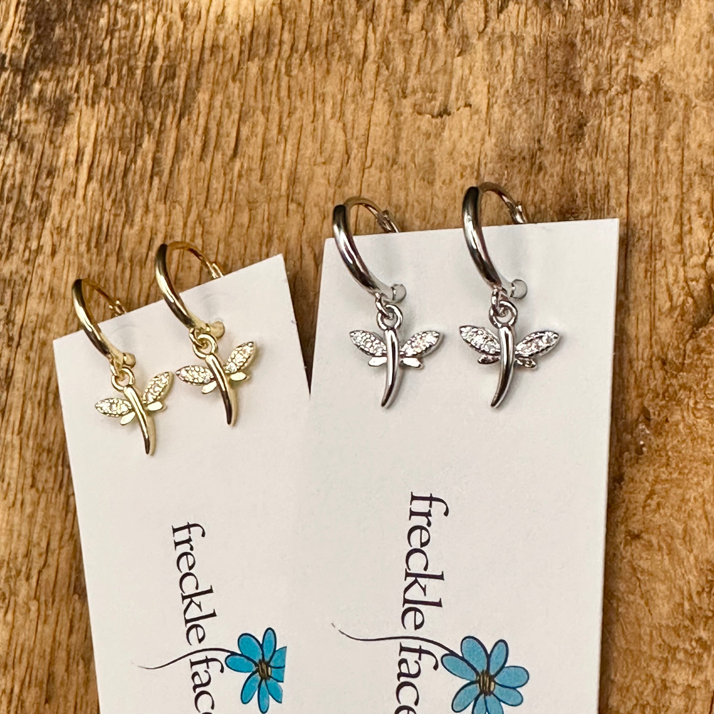 Tiny Hoop with Charm Earrings - Dragonflies