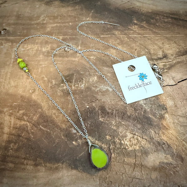 Chartreuse Glow Necklace – Handmade Ceramic Drop on Stainless Steel Chain