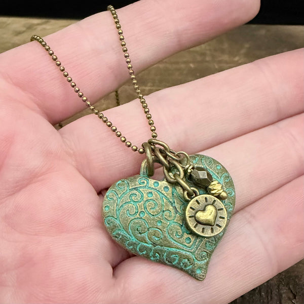 Antique Patina Heart Necklace