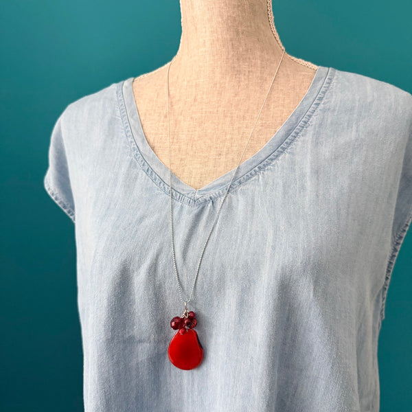 Red Tagua Nut Pendant Necklace
