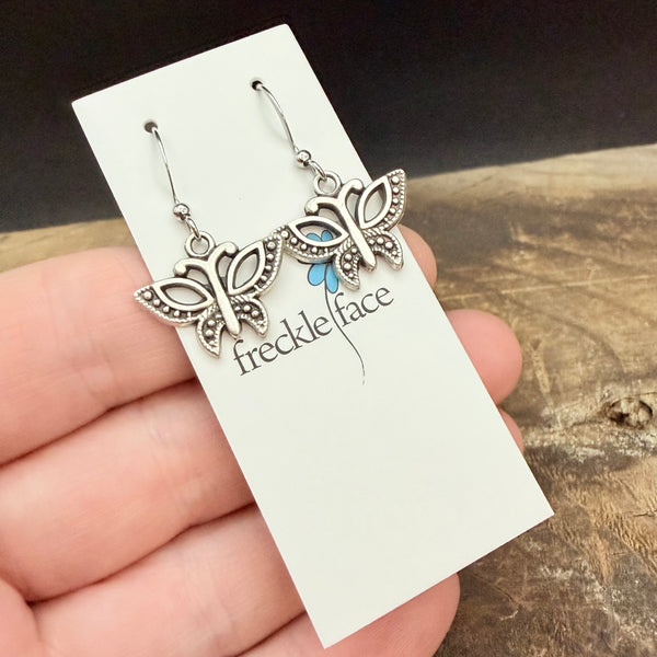 Breezy Butterfly Earrings – Antique Silver Plated Drops