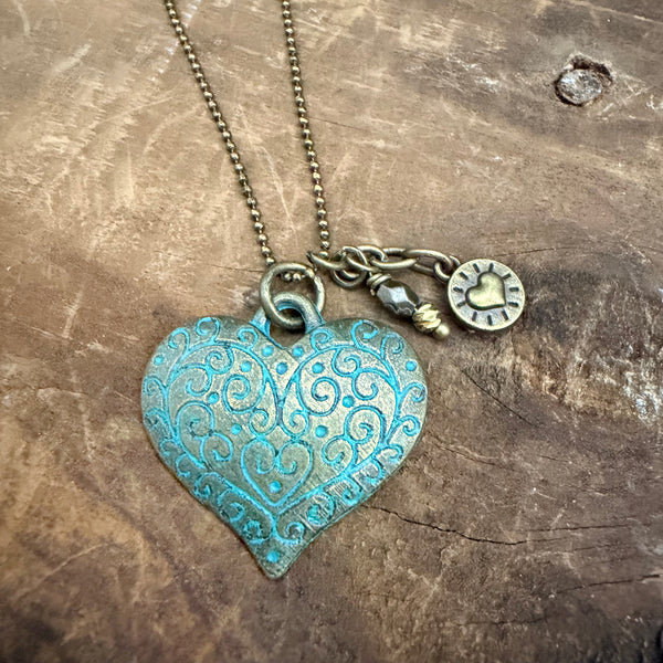 Antique Patina Heart Necklace