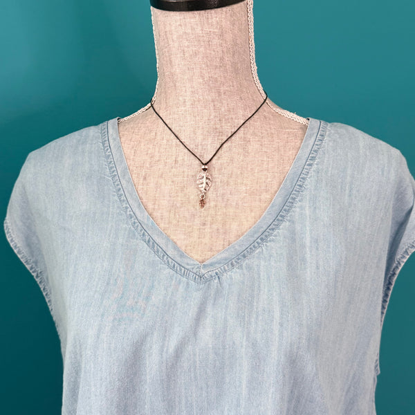 Adjustable Leaf Cord Necklace – Silver & Copper