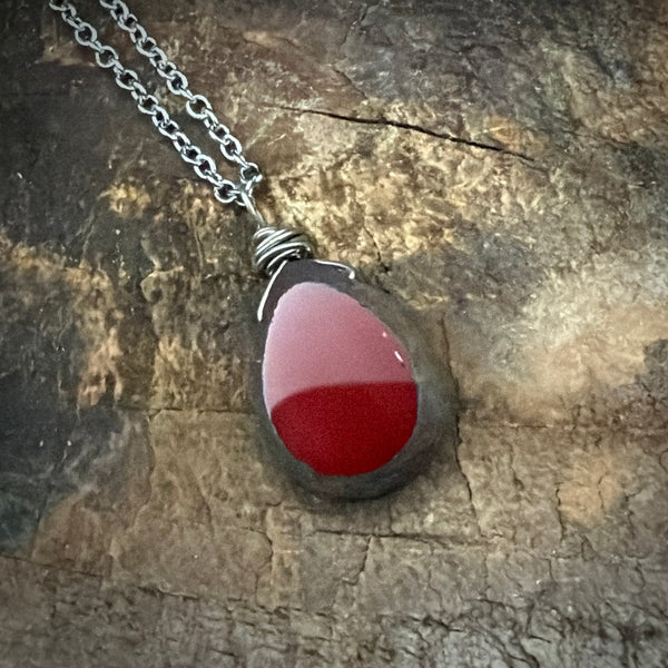 Ember Glow Necklace – Handmade Ceramic Drop on Stainless Steel Chain