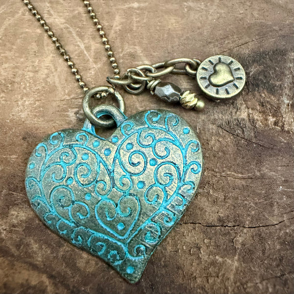 Antique Patina Heart Necklace