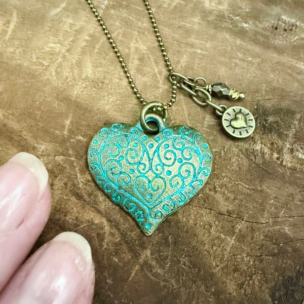 Antique Patina Heart Necklace