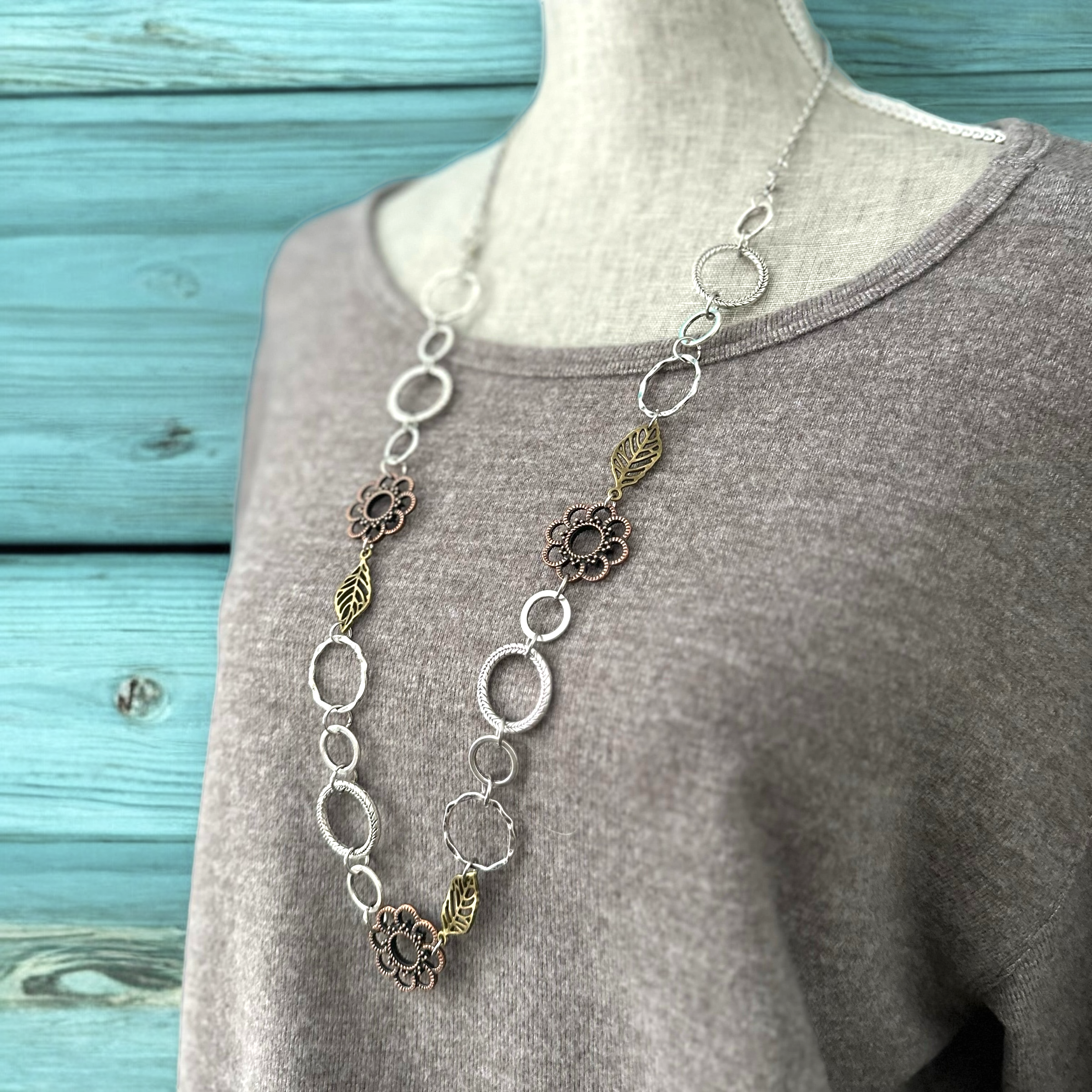 Chunky Fun Necklace Mixed Metals - Wear short or long