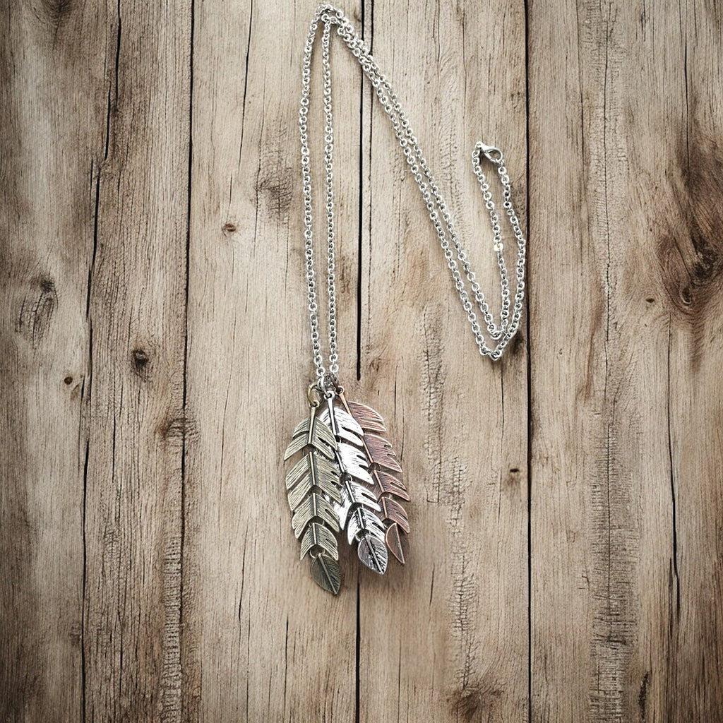 Triple Feather pendant necklace