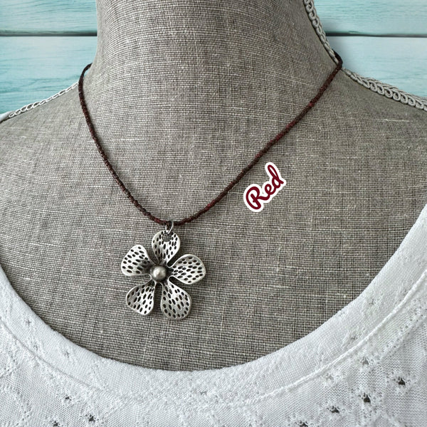 Minimalist Seed Bead Necklace with Silver Matte Flower Charm - Interchangeable