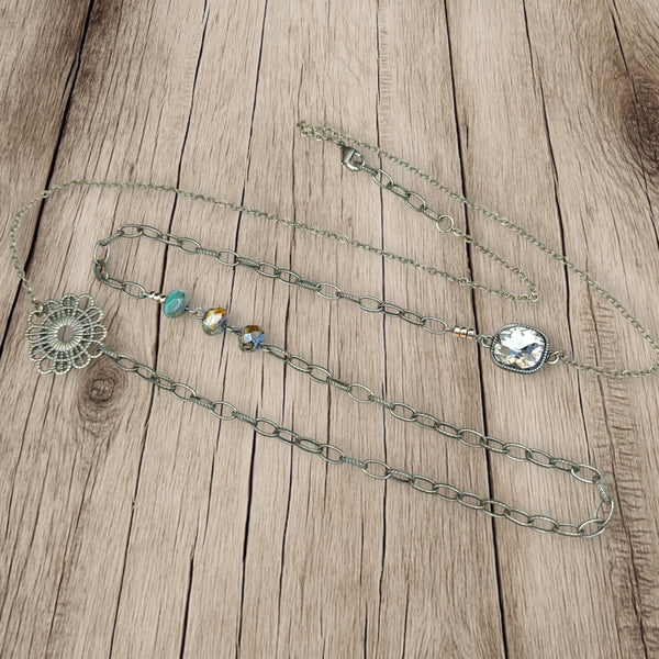 Vintage Brass & Crystal Necklace