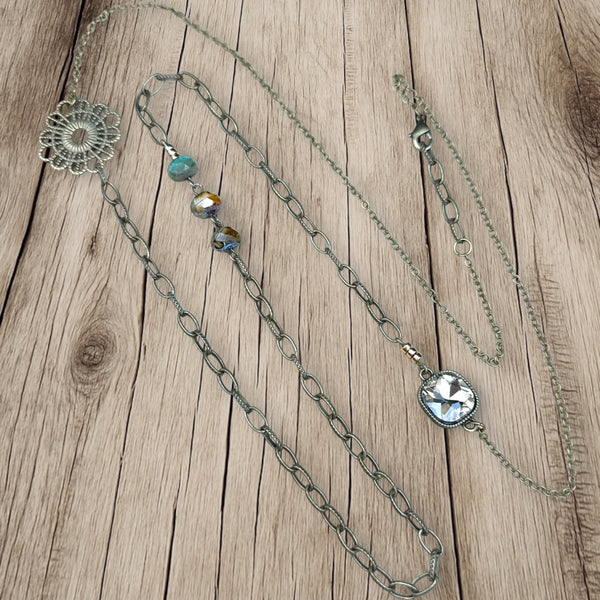 Vintage Brass & Crystal Necklace