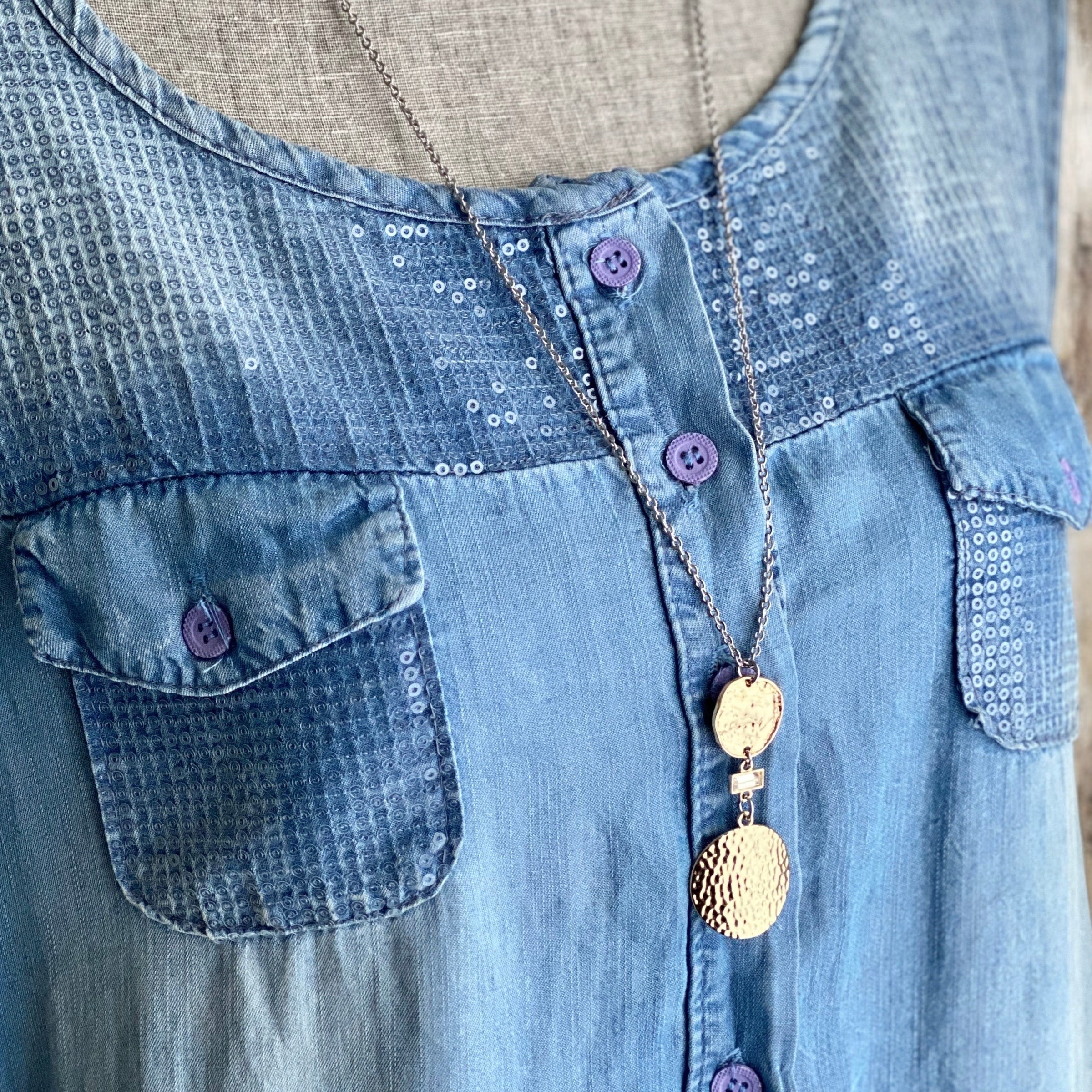 Adjustable Gold Hammered Pendant Necklace