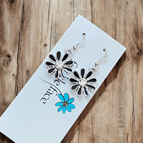 Black Flower Bling earrings