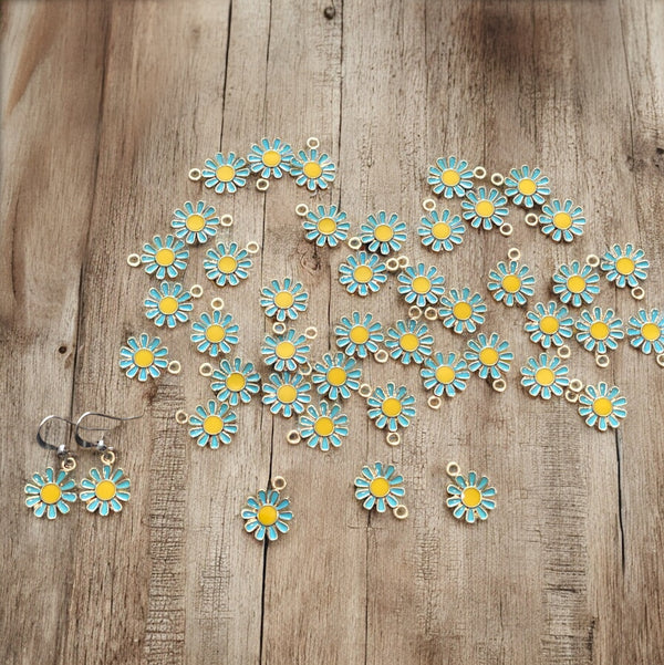 Blue Daisy Enamel Earrings