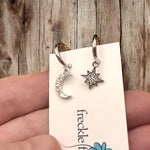 Tiny Hoop with Charm Earrings - Moon & Star