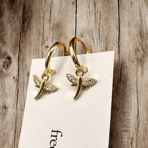 Tiny Hoop with Charm Earrings - Dragonflies
