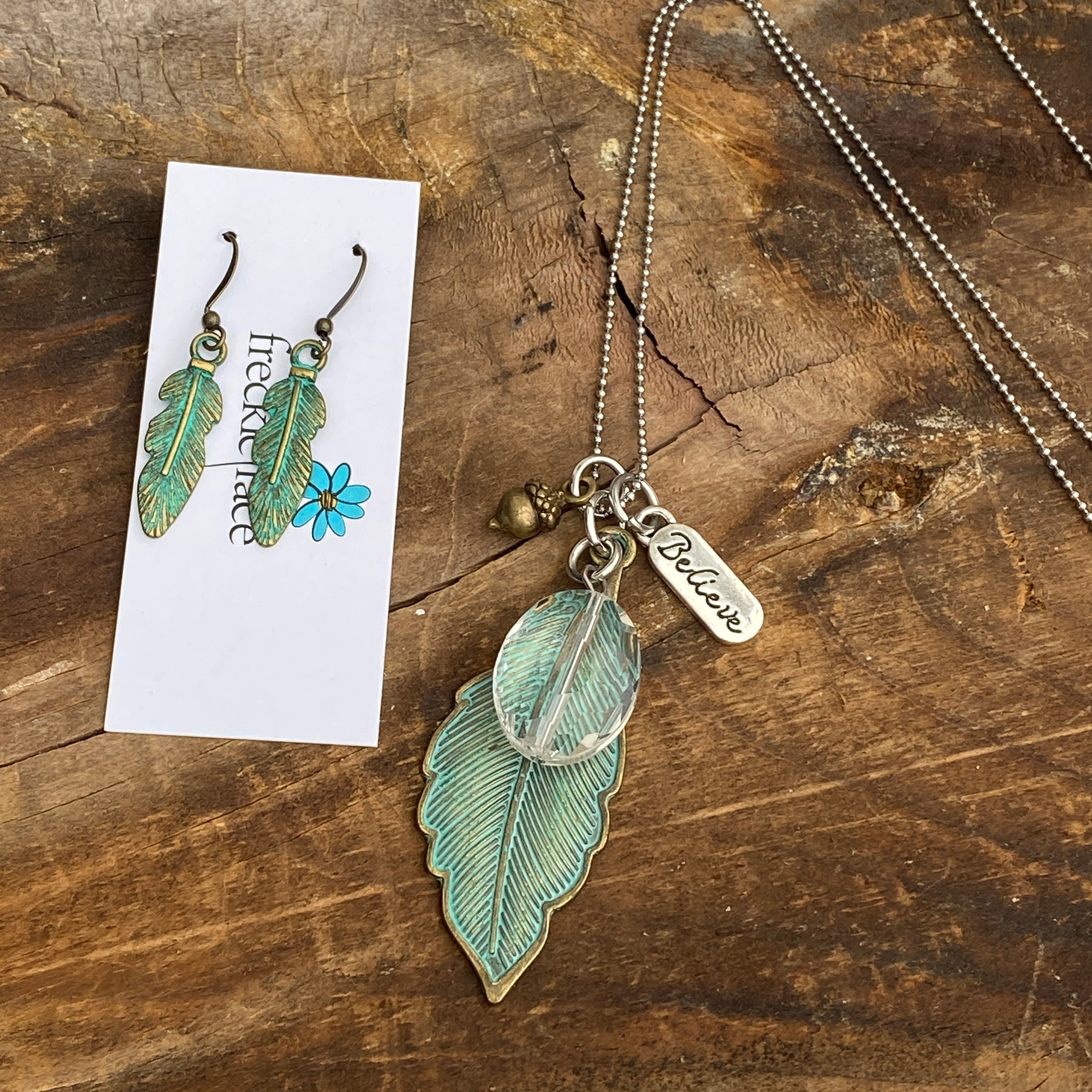 Patina Leaf Necklace & Earring Set