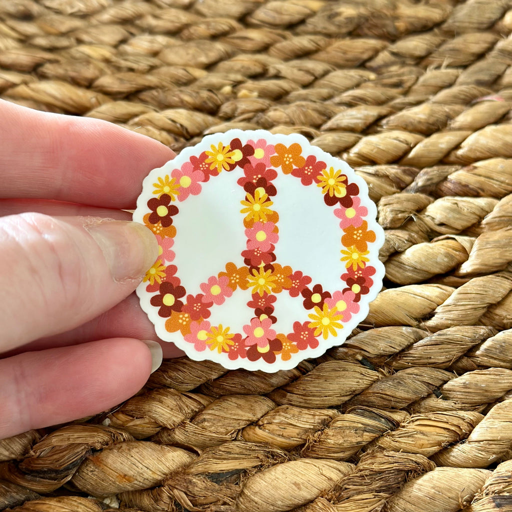 Groovy Vinyl Stickers - Floral Peace Sign