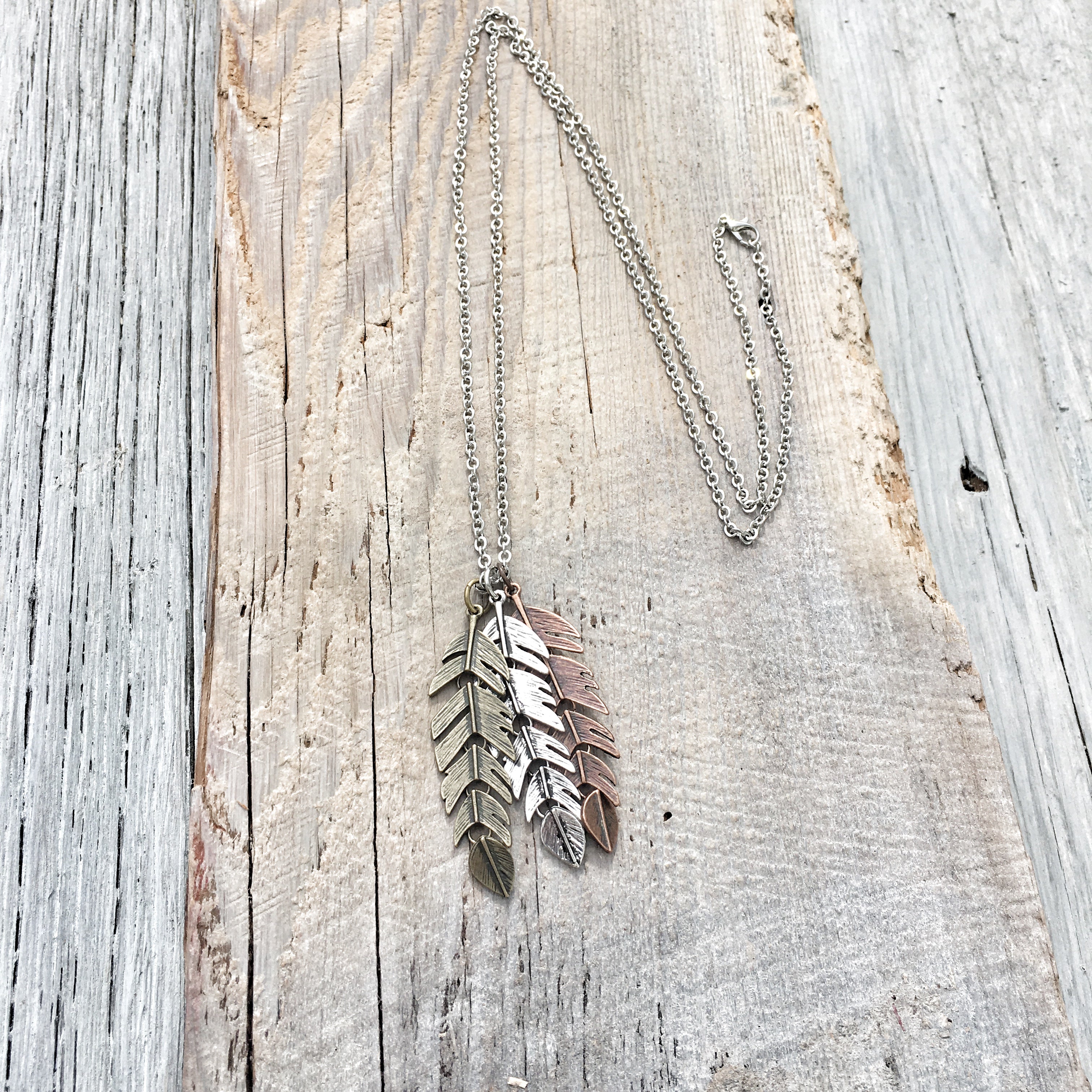 Triple Feather pendant necklace