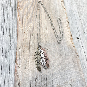 Triple Feather pendant necklace