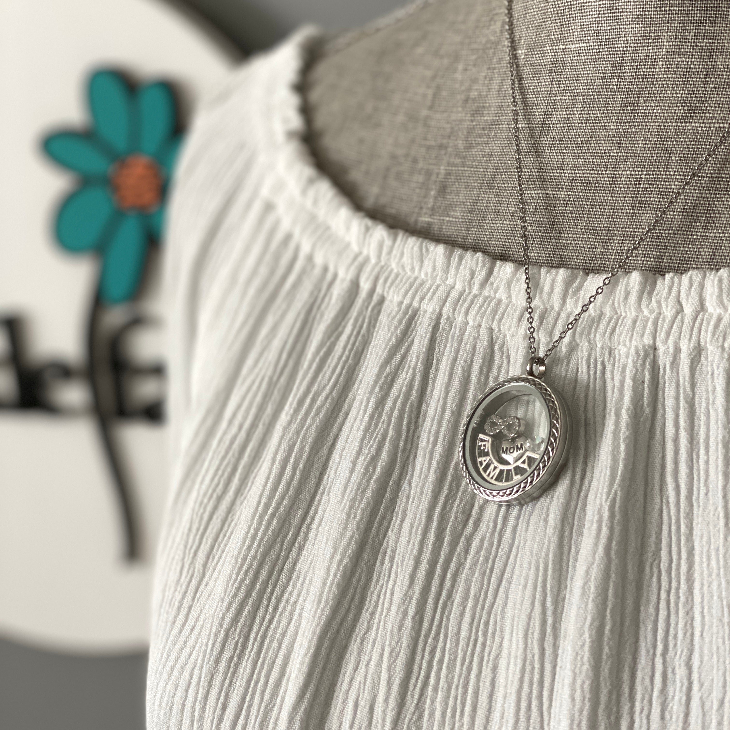 Glass Locket Family Mom Necklace