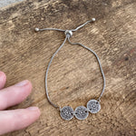 Adjustable Bracelet - Silver triple flower medallion