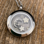 Glass Locket Moon & Stars Necklace