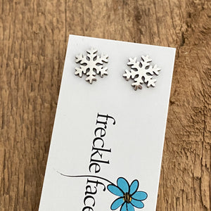 Stainless steel snowflake stud earrings