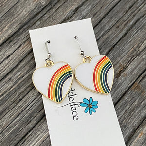 Rainbow Heart Enameled Hook Earrings