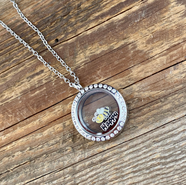 Glass Locket BEE Happy Necklace