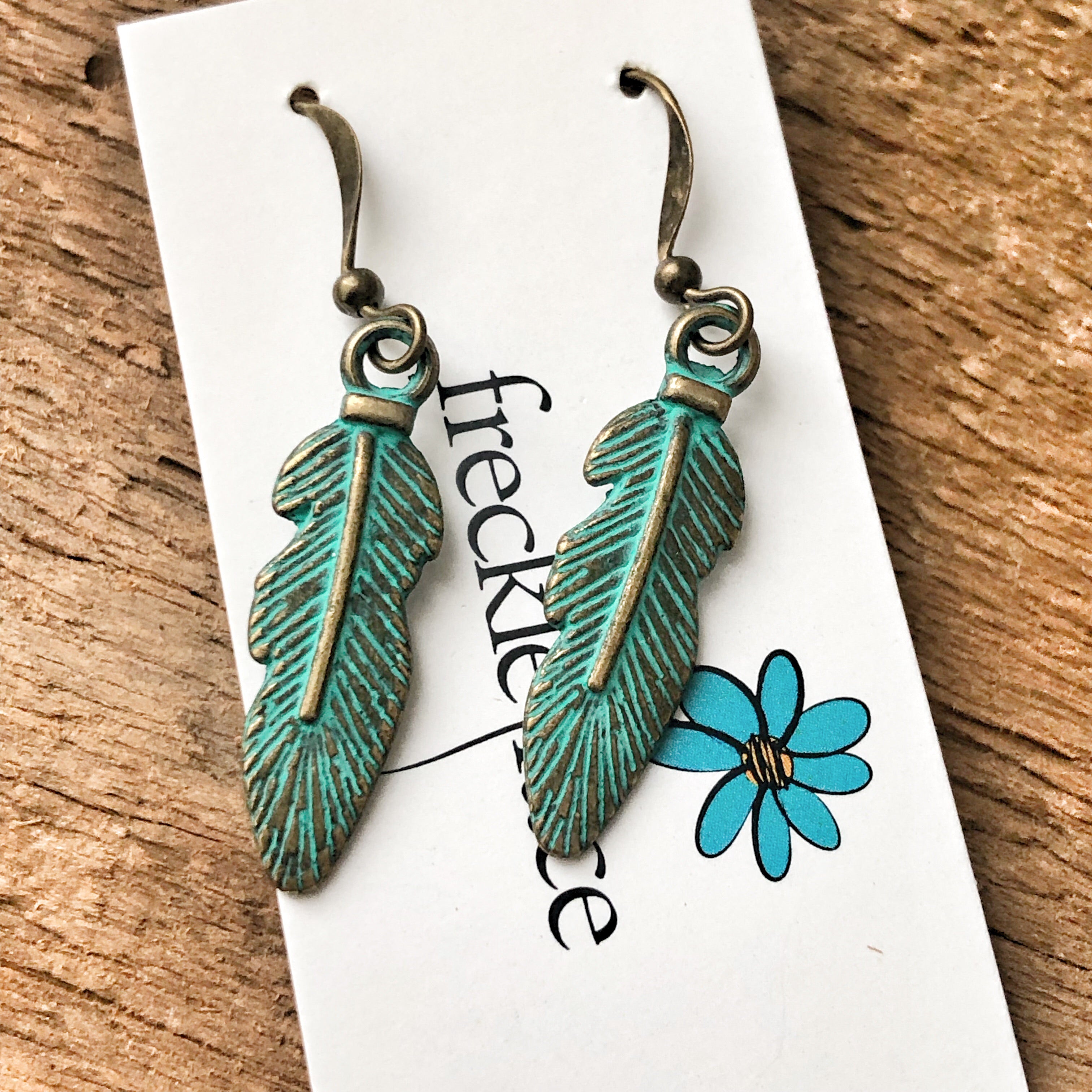 Small Feather Patina Earrings