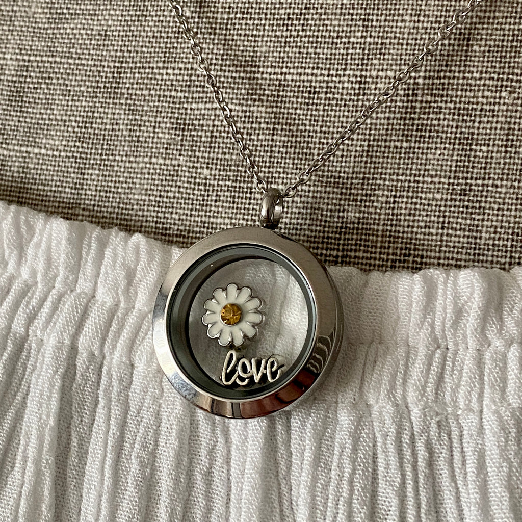 Glass Locket Love Daisy Necklace