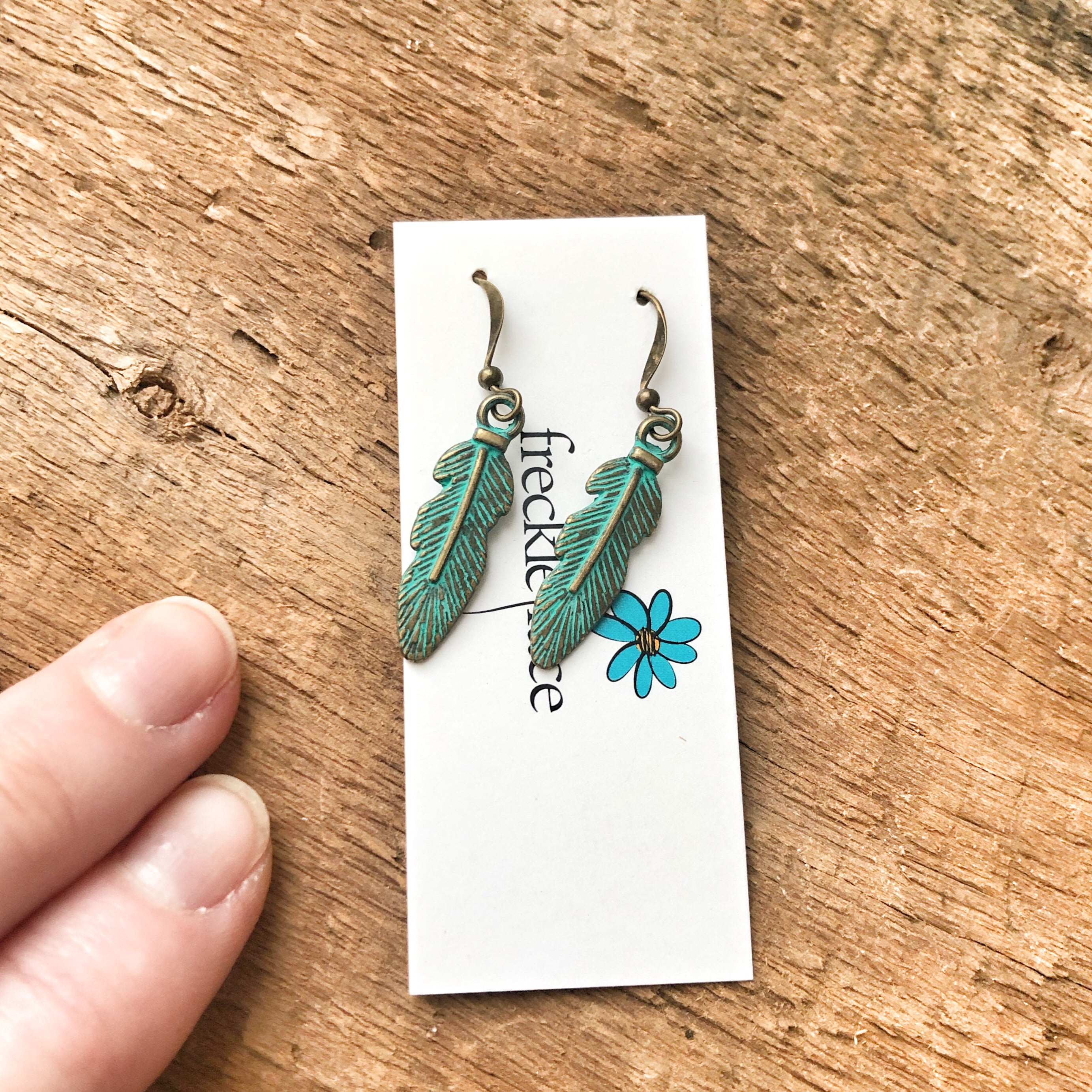 Small Feather Patina Earrings